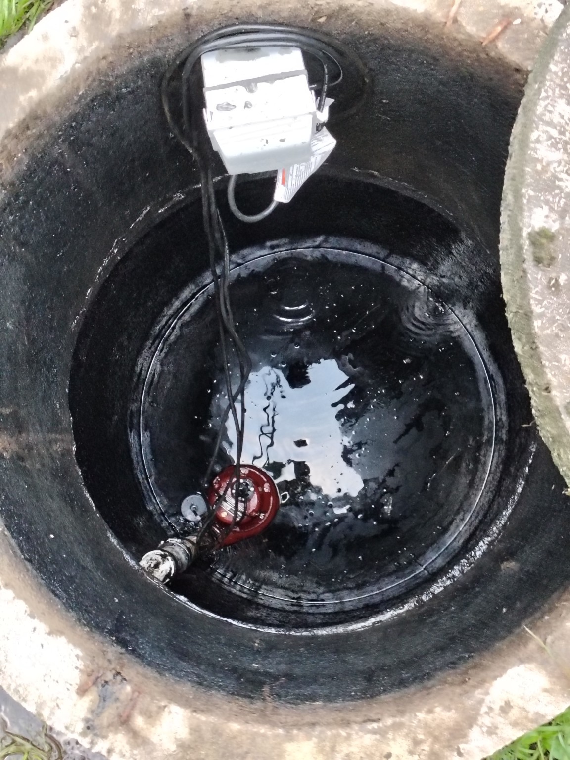 Septic effluent-pump replacement: After — replacement pump installed