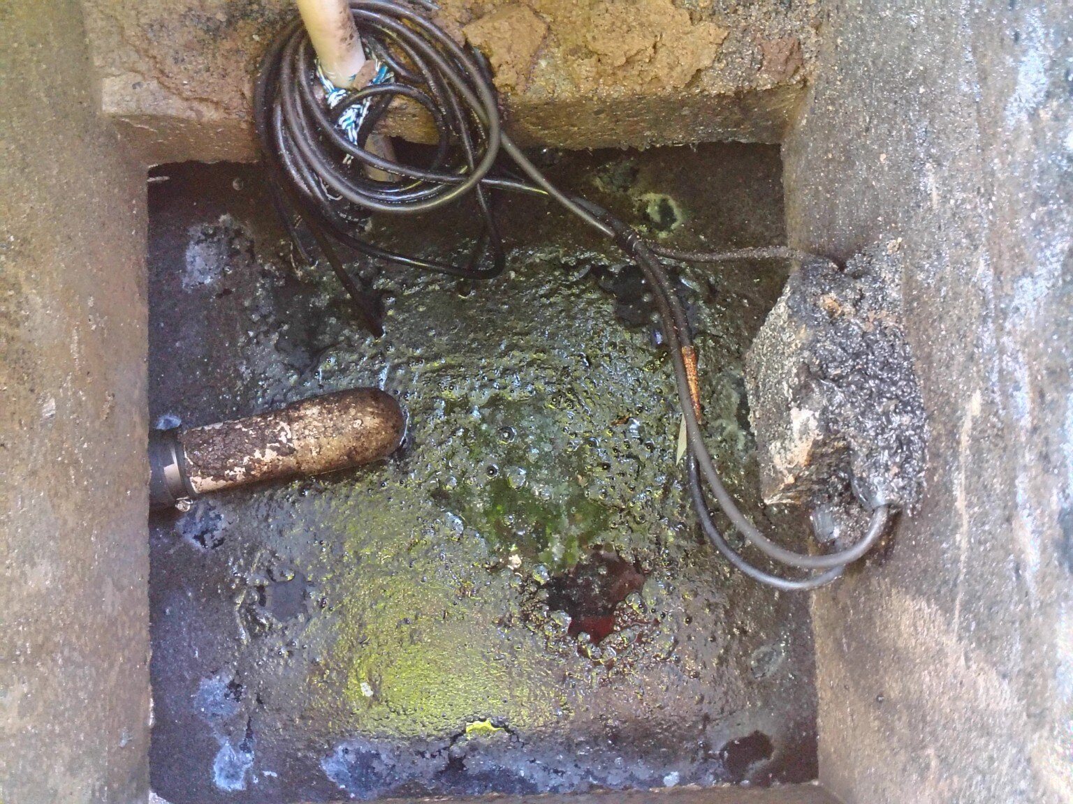 Pump equipment and alarm wiring documented inside chamber
